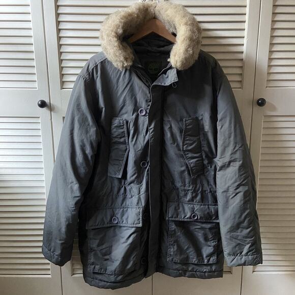 Timberland Military Green Puffer Parka Heavy Jacket with Fur Hood